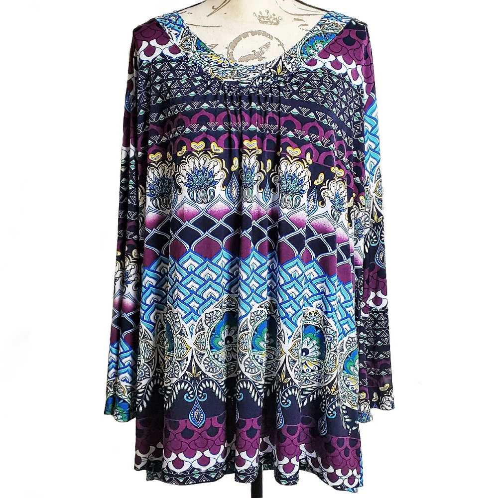 One world mixed pattern tunic